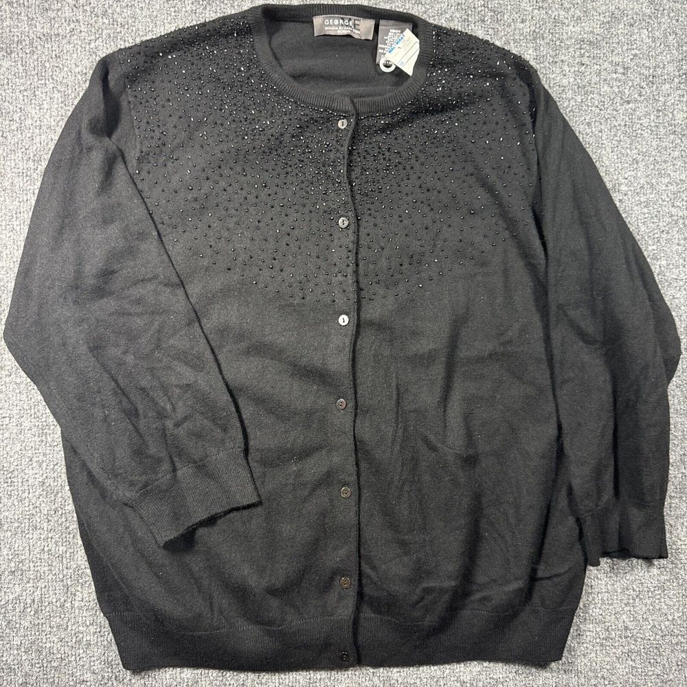 George Women Black Button Up Granny Sweater Comfy Grandmacore‎